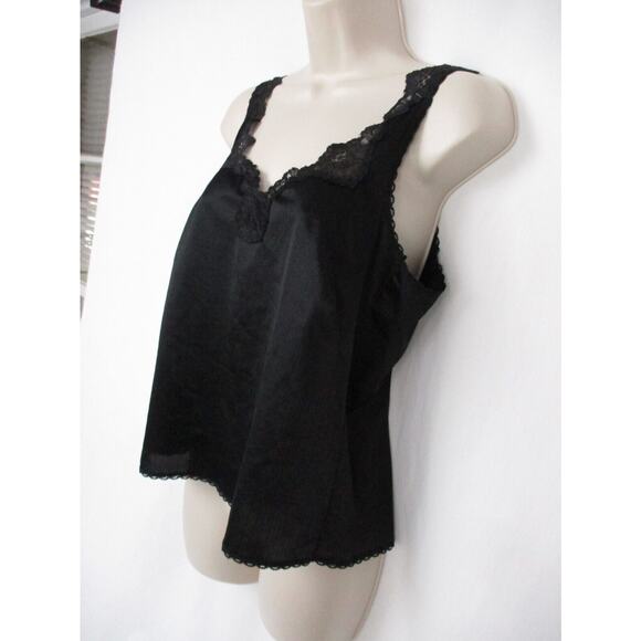 VINTAGE Satin Camisole Top Women 34 Medium Black Satin Lace Lingerie Warners USA - Picture 3 of 12
